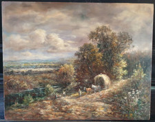 DIPINTO AD OLIO SU TAVOLA PAESAGGIO CONTADINO 40X50