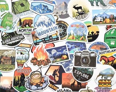 50 pcs "Camping" Sticker Pack Hiking Outdoor Mountain Travel Hunting ...