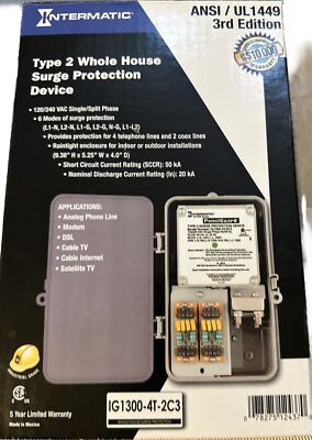 New Intermatic IG1300-4T-2C3 120/240 VAC Single Phase Type 2 Surge Protection