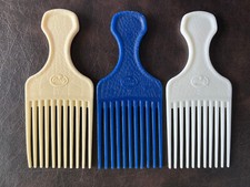 Vintage Goody Plastic Hair Picks Lift Combs Croc Textured Blue White Cream 6.5"