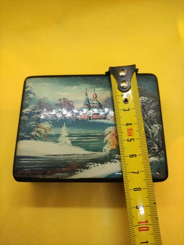 VINTAGE RUSSO SOVIETICO DIPINTO A MANO LACCATO BIGIOTTERIA SCATOLA GIOIELLI FEDOSKINO FIRMATO - Foto 11 di 11