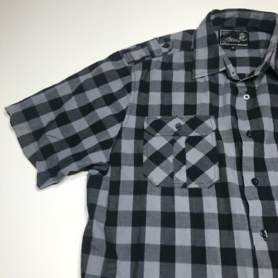 Elixir Button Down Shirt Mens Size XL Black Gray Check Short Sleeve Casual