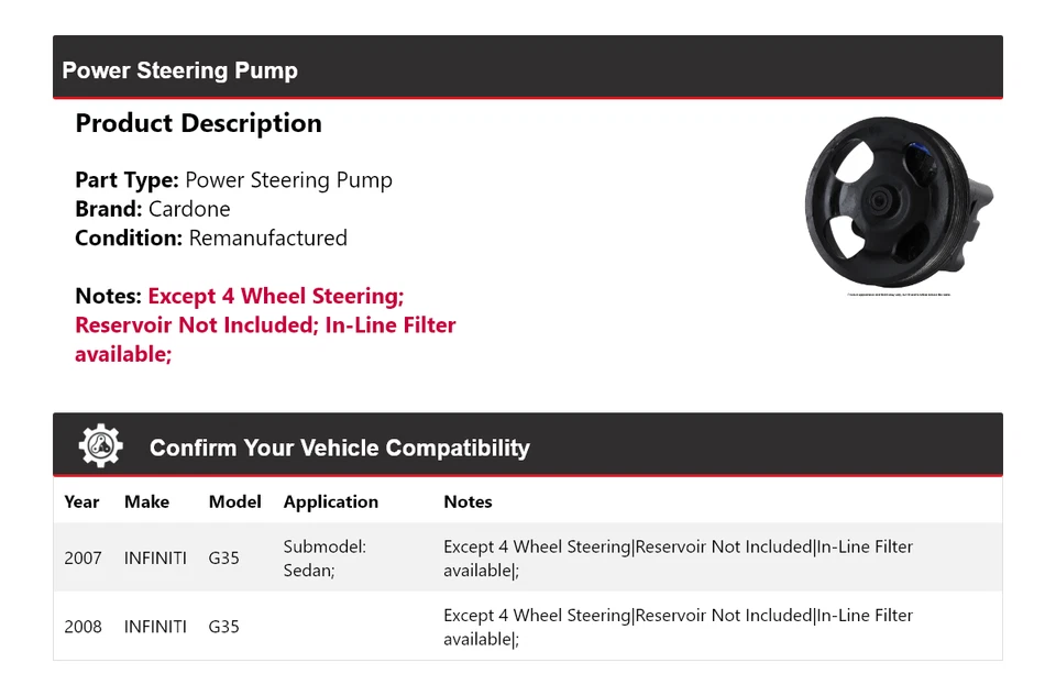 Bomba de dirección asistida de cartón para Infiniti G35 2007-2008 Foto 2 de 4