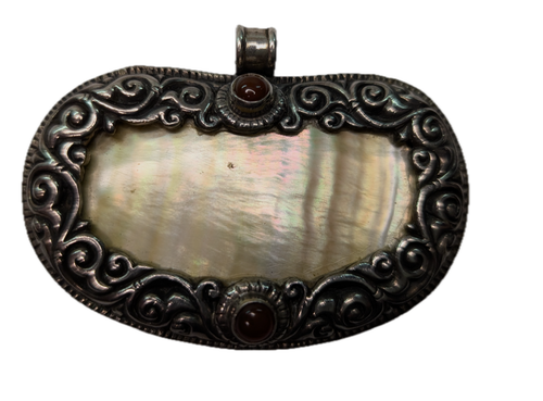 Vintage Sterling, Mother of Pearl 3” Pendant
