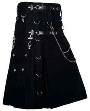 Men's Black Gothic Kilt Detachable Pockets Modern Gothic Fashion Active Kilt