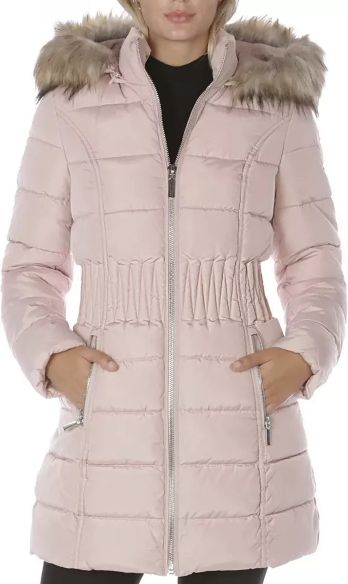 Laundry by shelli segal faux sherpa hooded cinched waist puffer coat hot sale