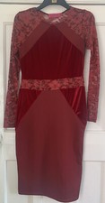 Boohoo Dress UK 14 Women Bodycon Lace Long Sleeve Red
