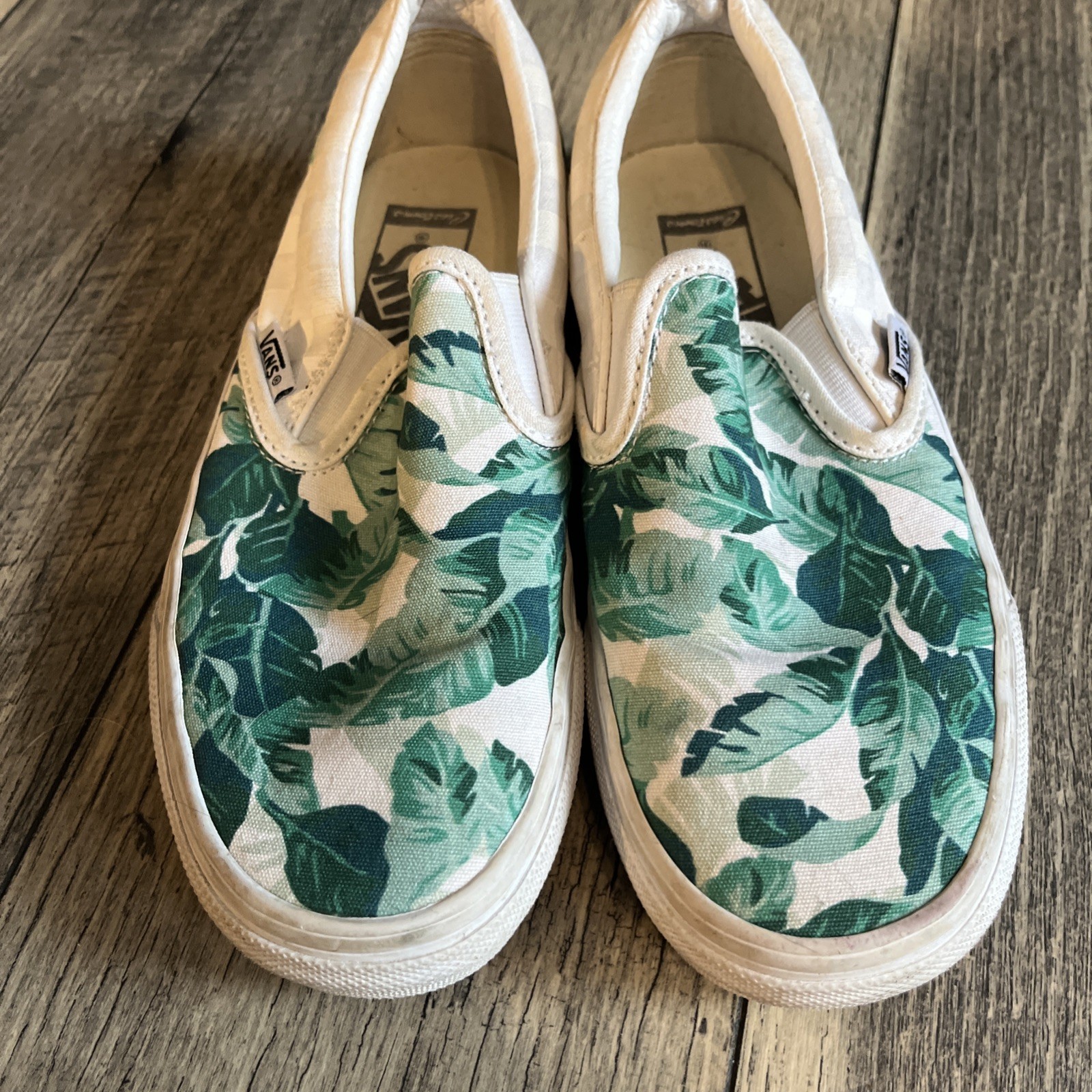 SAOLA Vans Customs Leaf Me Alone slip on bianco verde foglie uomo 4 5 donna 6. {hb}