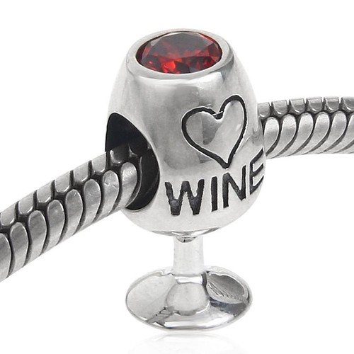Red Wine Cup Charm With Crystal Charm 925 Sterling Silver Glass Cup Charm Love W - Picture 1 of 4