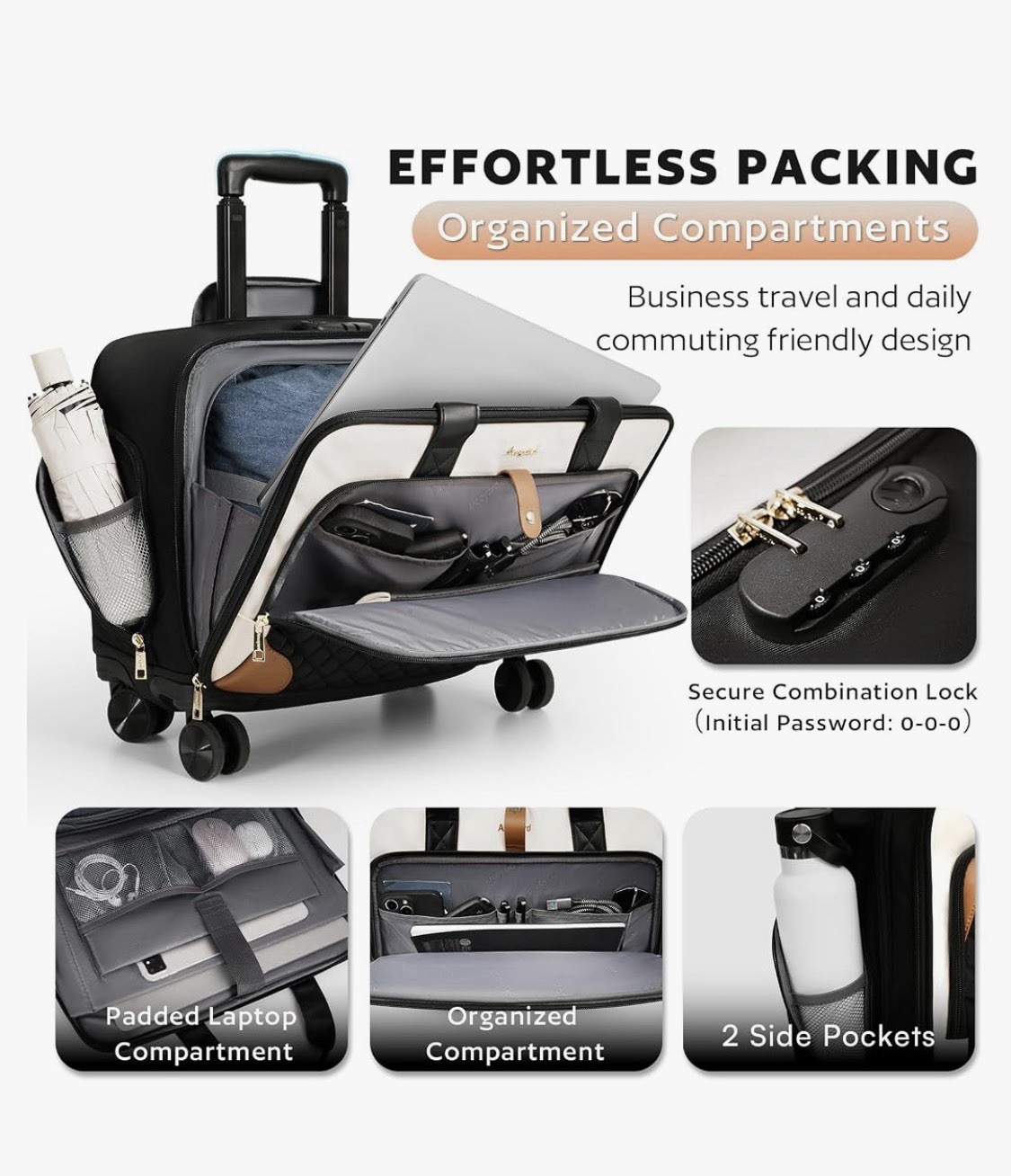 Rolling Picture Add ARCOYARD Quilted Rolling Laptop Briefcase 16in Spinner Wheels Lock ...