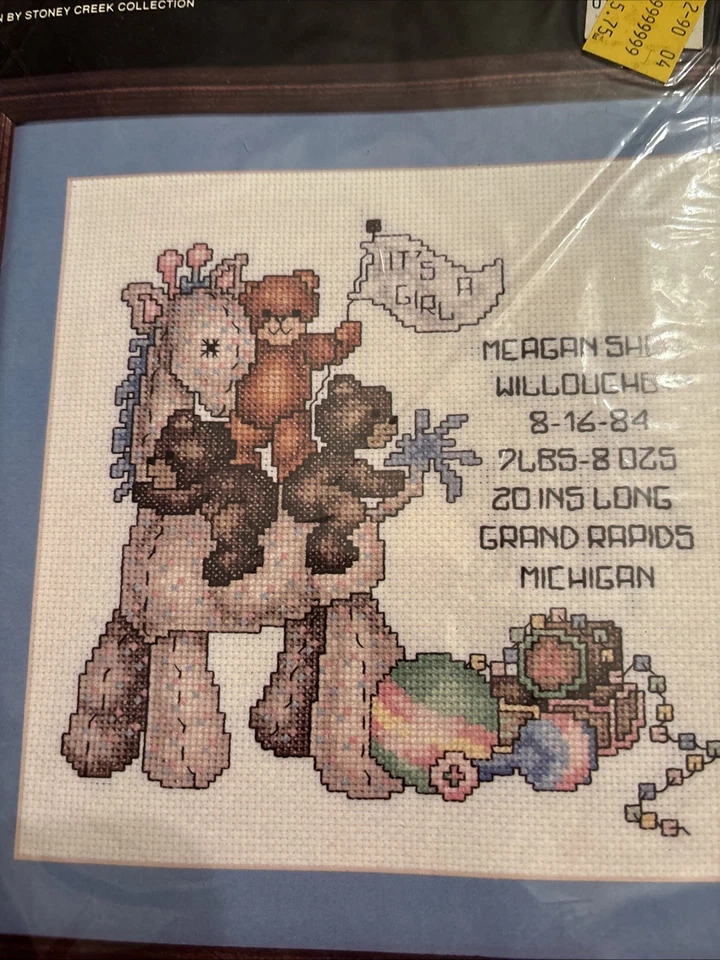 Janlynn Counted Cross Stitch Kit Baby Birth Record Giraffe Teddies 10" x 10" NEW - Image 2 of 3