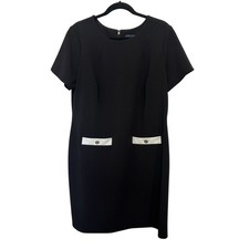 Tommy Hilfiger Black Scuba Short Sleeve Dress Size 14W Wedding Guest LBD Pockets
