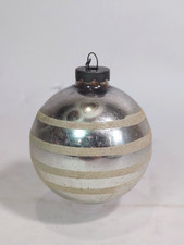 Vintage 3" Ornament Silver With White Stripes Glitter Mica Made In USA 1A