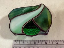  E757 Vintage Art Green Leaded Stained Glass Hinged Trinket Jewelry Keepsk Box