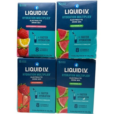 Liquid I.V. Hydration Multiplier 15 Sticks 3 Flavors Strawberry Watermelon 1/27+