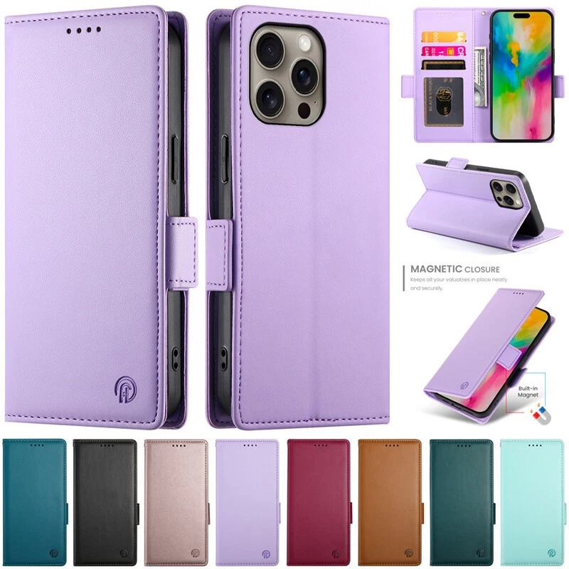 For iPhone 16e 16 15 14 Pro Max  Plus Magnetic Premium Leather Wallet Flip Case - Image 2 of 4