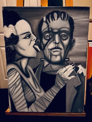 The Bride & The Monster Original Portrait Painting 18x24in. Unframed Art