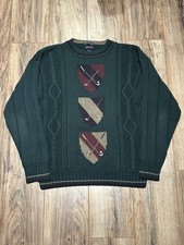 GANT Green Cotton Crew Neck Pullover Sweater Graphic Cable Knit Golf XL