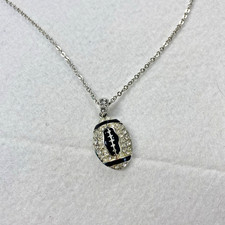 Bling Football Pendant Necklace Silvertone Branded Clear Blk Rhinestones 18 -20
