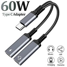 OTG 2 IN 1 USB C Splitter to Dual Type USB C Headphone Jack Audio Adapter PD