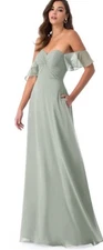 NWT Azazie Sz A4 Juna Bridesmaid Dress Agave Chiffon Gown Read