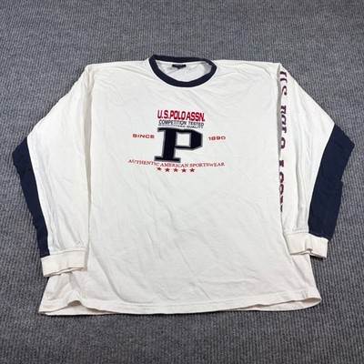 Vintage US Polo Assn Shirt Men's XL Long Sleeve White Navy Blue Graphic Logo