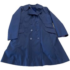 Vtg Navy Sears Trench Coat Fur Lined Double Breasted Washable Mid Length