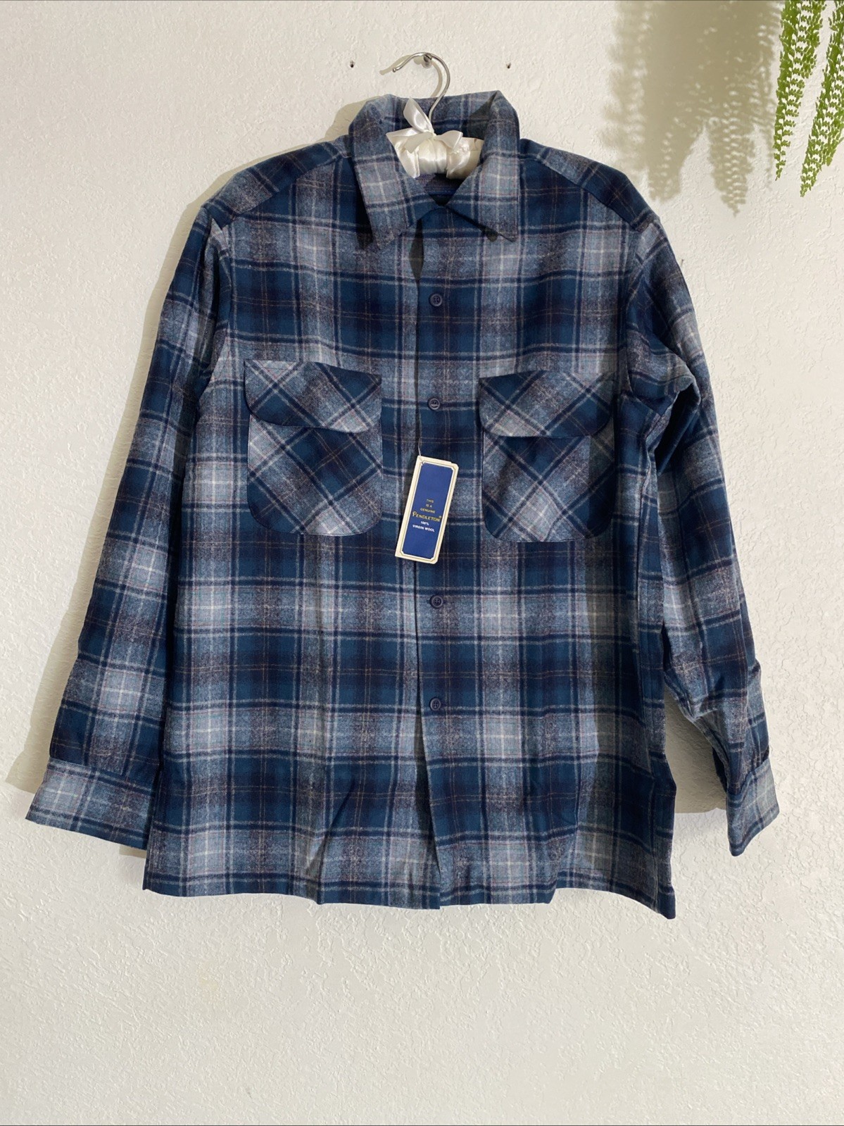 NWT! Vintage Pendleton Loop Collar Blue Plaid Woo… - image 1