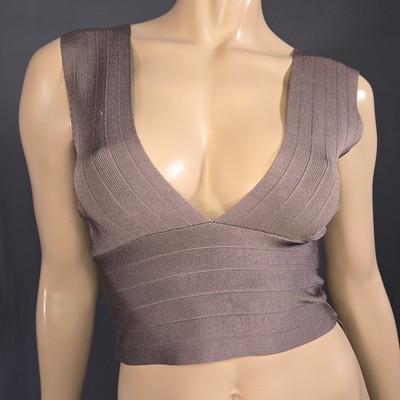 Marciano Guess Bandage Top Size M Brown Cropped V Neck Sleeveless Stretchy