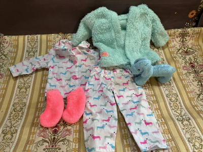 Our Generation 18'' Doll Clothes Dachshund Dog Pajamas Set Robe Socks Plush LOT