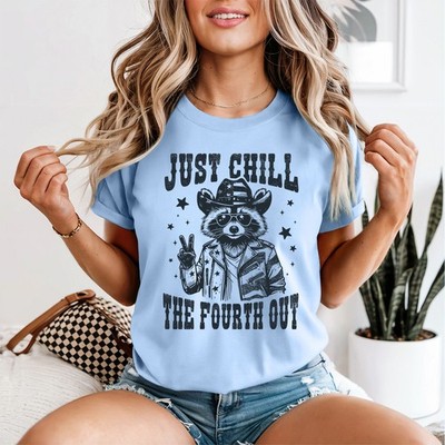 Just Chill The Fourth Out Damen T-Shirt Fourth of July Waschbär American Holiday
