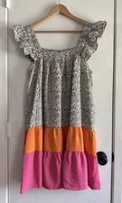 Sundress Orange & Pink Stripes Swiss Dot Resort Wear Dress Large 10/12 NWT