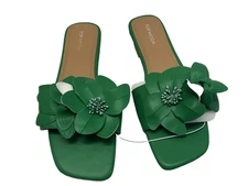 Top Moda Shoes Womens Size 11 Green Floral Slide Sandals Slip On Summer Casual