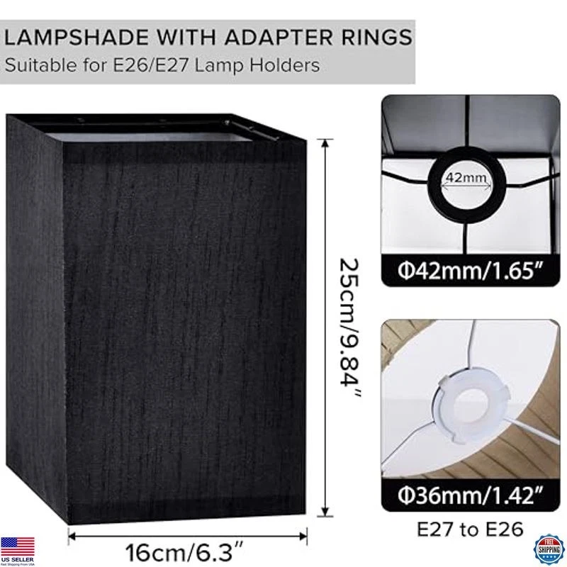 UNO Fitter Type Modern Square Lamp Shade Set of 2 Small Black,L6.3"x W6.3"x - Image 3 of 4