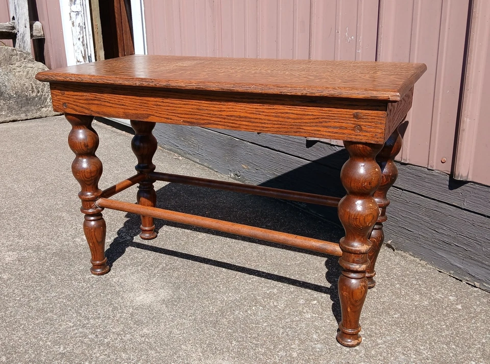 Banco de piano antiguo de roble aserrado de cuarto de los años 40 Foto 4 de 4