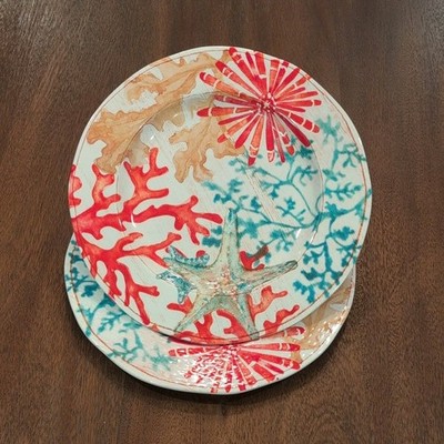 Set Of 2 Bed Bath & Beyond Cayman Coral Reef Ocean Theme 11.25  Melamine Plates