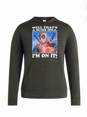 NEW Deadpool Well That's A Dumb Idea Mens Small Graphic Print Hoodie + Pocket
