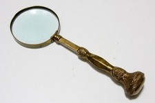 Brass Magnifying Glass Ornate Door Knob Style Handheld Heavy 12" Long Vintage