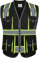10 Pockets Hi Vis Zipper Front Safety Vest Cushioned Collar High Reflective 89