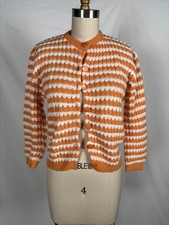Vintage 60s Orange and White Striped Knit Acrylic Cardigan Sz M/L