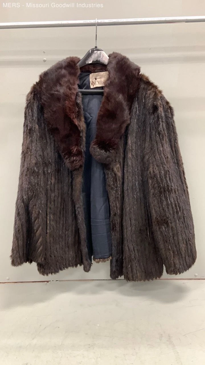 Dillards Brown Patterned Fur Coat Outerwear 20