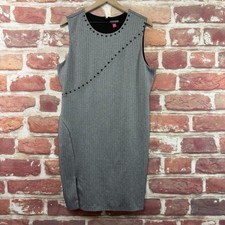 Vince Camuto Dress Womens 14 Black White Herringbone Studded Accent Zip Up