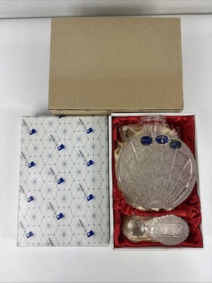Bohemia Crystal 10'' Decanter Glass Czech Queen Lace Circle Round Disc W/ Box