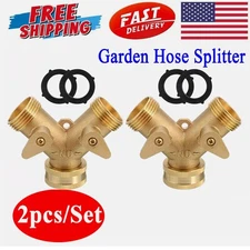 2 Hose Pipe Valve Splitter Connector Adaptor 2 Way Brass 3/4 Y-shaped Garden Tap