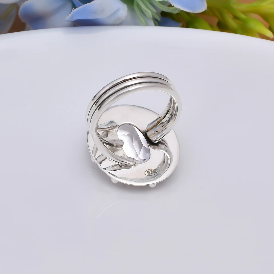 White Topaz Gemstone Solid 925 Sterling Silver Daily Wear Adjustable Ring, V4909 - Image 4 of 4