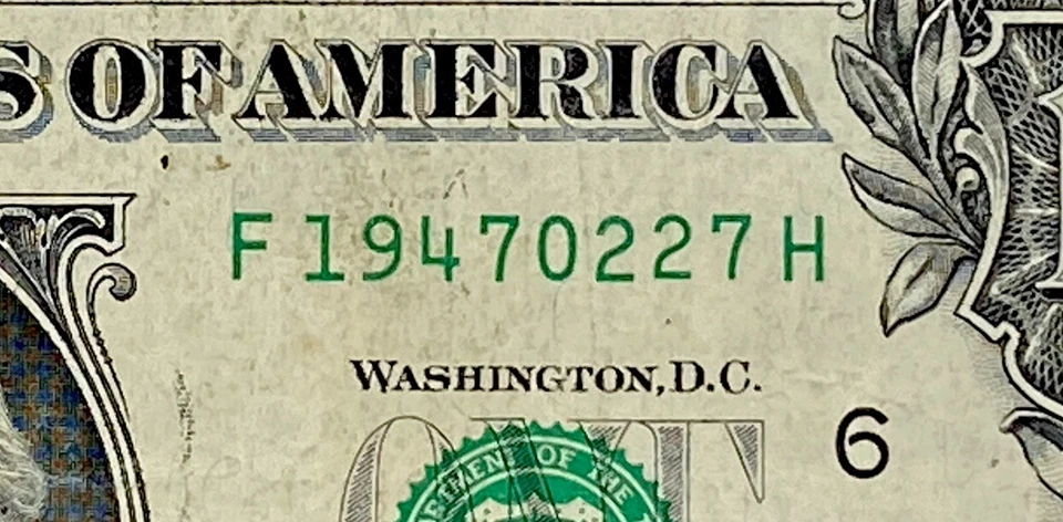 1947 February 27 Birthday Note F 19470227 H Fancy Serial Number $1 Dollar Bil - Image 2 of 4