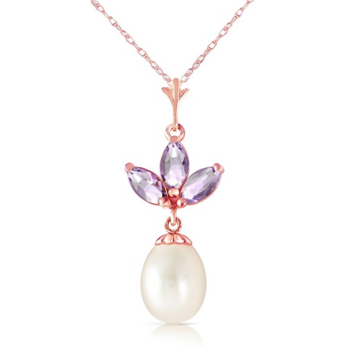 14K. SOLID GOLD NECKLACE WITH PEARL & TANZANITES (Rose Gold) - Picture 3 of 3