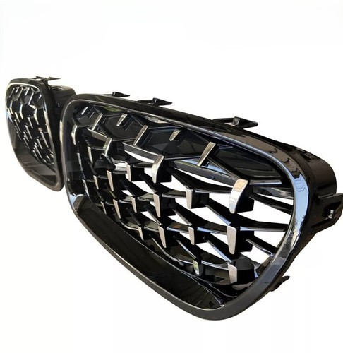 Gloss Black Front Bumper Silver Diamond Grille For 2010-17 BMW 5-Series F10 F11 - Picture 3 of 3