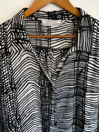 Marco Polo Cotton Blouse Womens Plus Sz 16 Black White Button Up 3/4 Sleeve Top - Picture 3 of 15