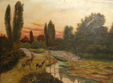 ATIQUE REALIST OIL PAINTING LANDSCAPE FOREST